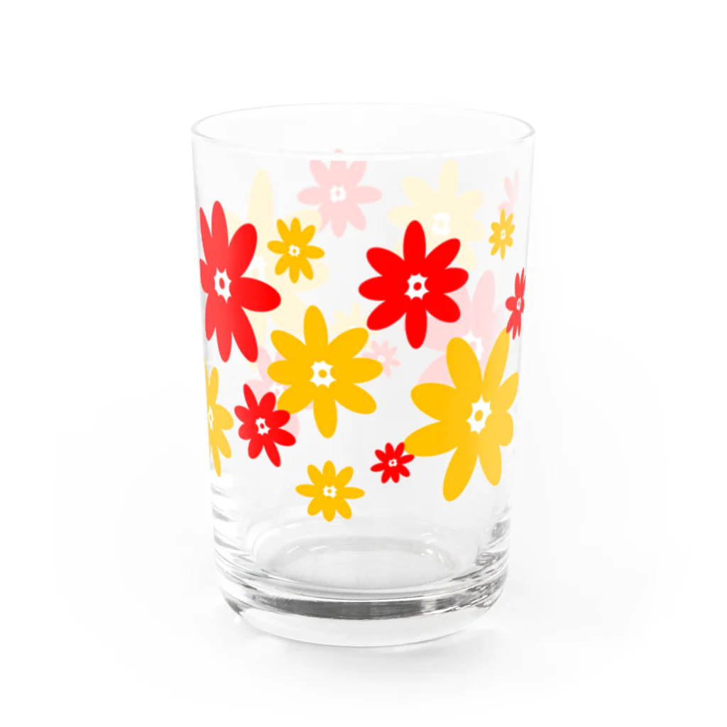 (^ω^)∩　　よ⊃のレトロな花柄　赤+黄 Water Glass :right