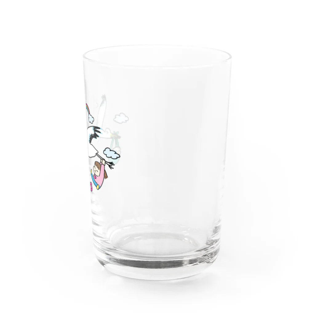 nakashinのこどもまんがベビー生誕記念（コウノトリ） Water Glass :right