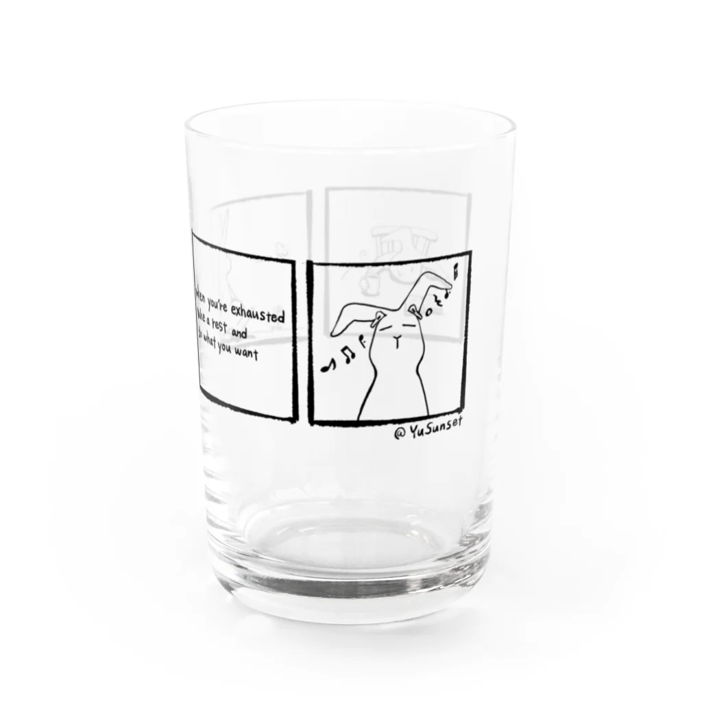 YuSunsetのりらっくすうさぎ4コマ（黒） Water Glass :right