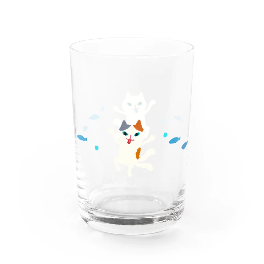 おばけ商店のおばけグラス＜猫又とサカナ・ちぎり絵＞ Water Glass :right