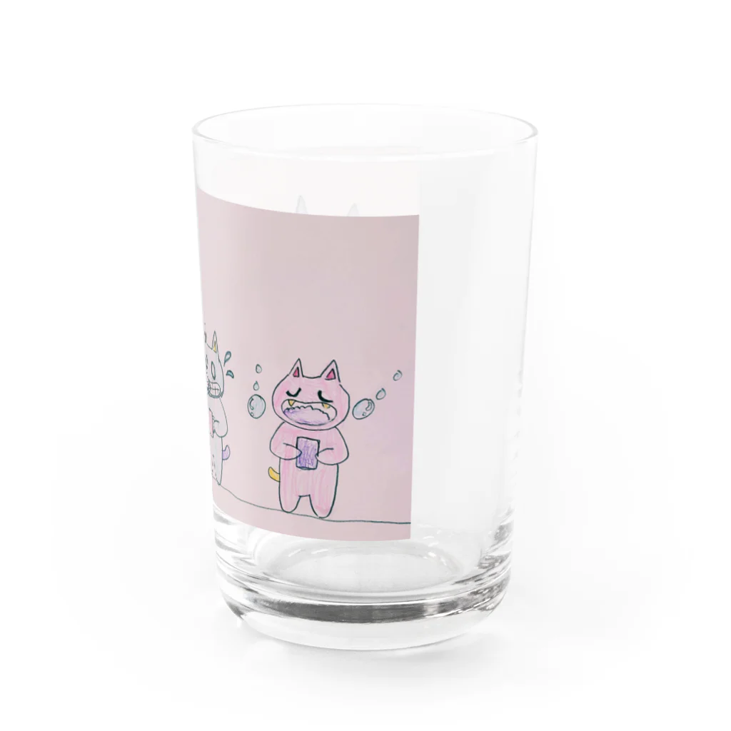 山眠るの歯磨き猫親子 Water Glass :right