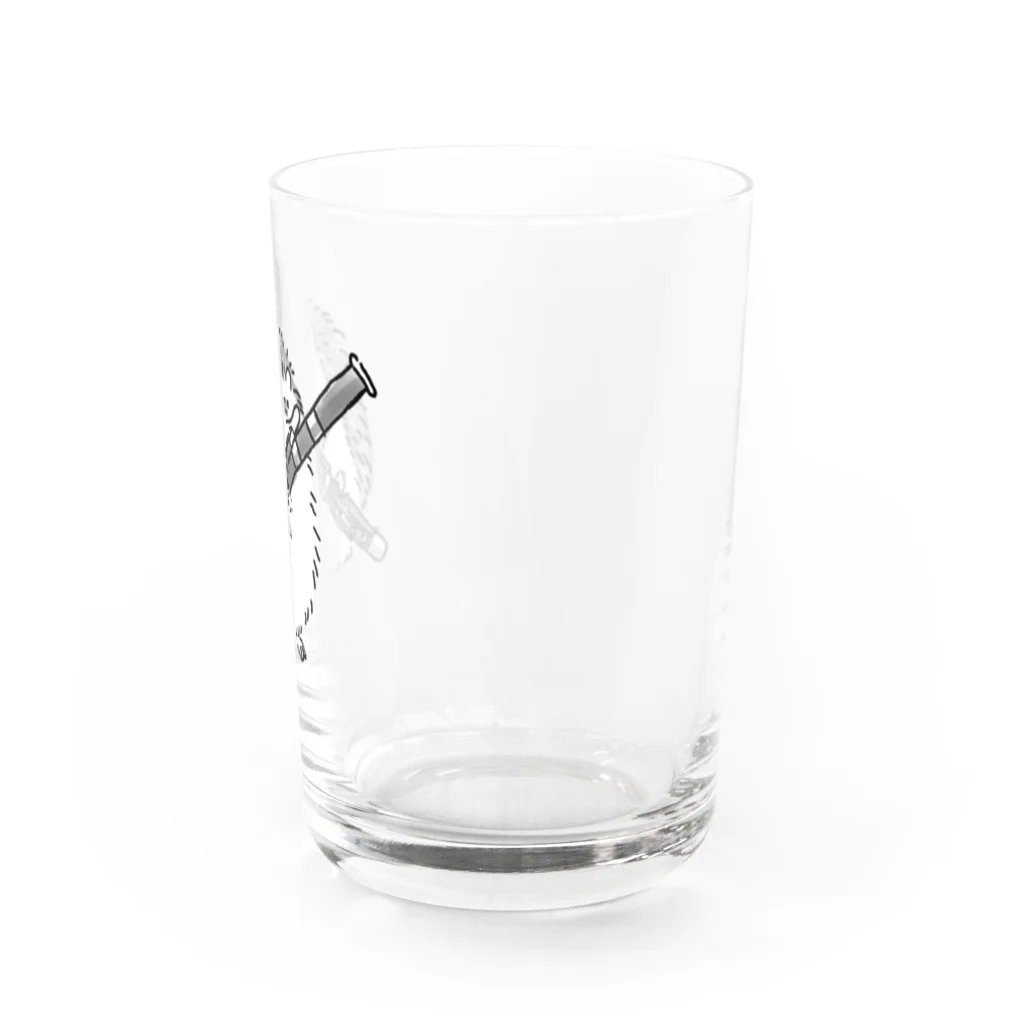 ハリネズミと楽器のファゴットとハリネズミ　モノクロ Water Glass :right