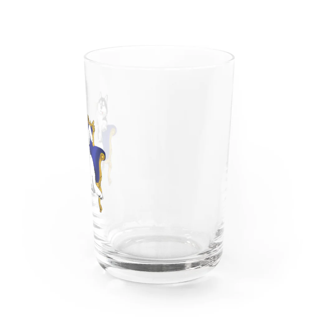 朔のボウルの青ソファーに座るハスキー Water Glass :right