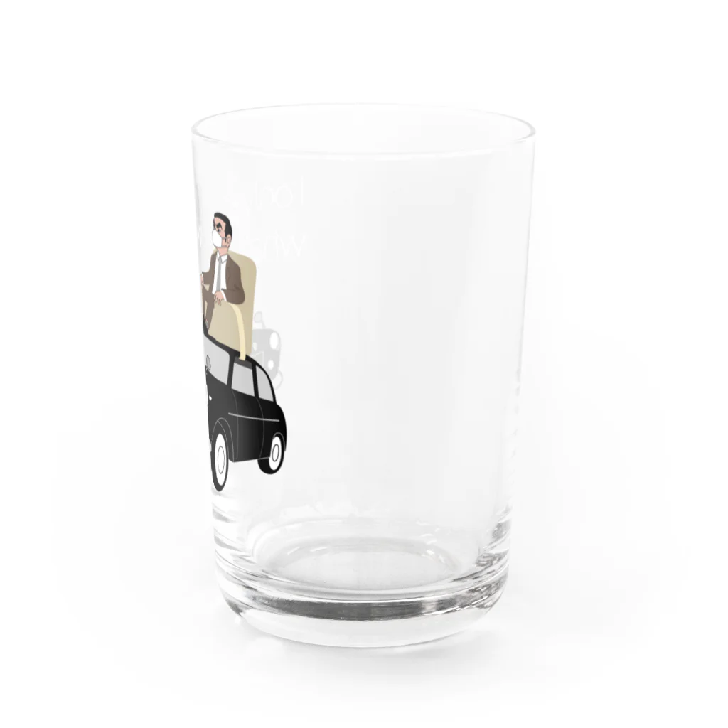 キッズモード某のレトロカーと太マユ社長(濃色用)(忘れさ去られたネタシリーズ) Water Glass :right