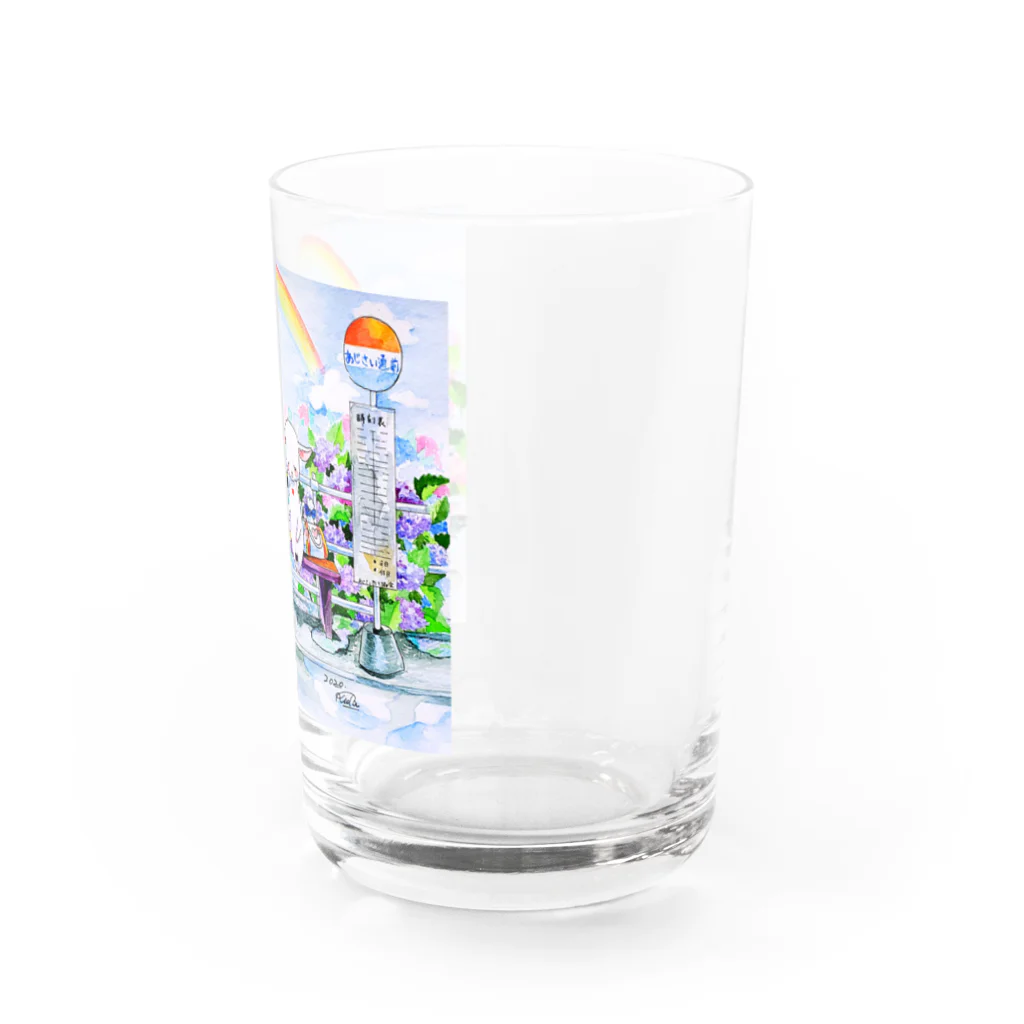 水彩イラストグッズのあじさいのバス停 Water Glass :right