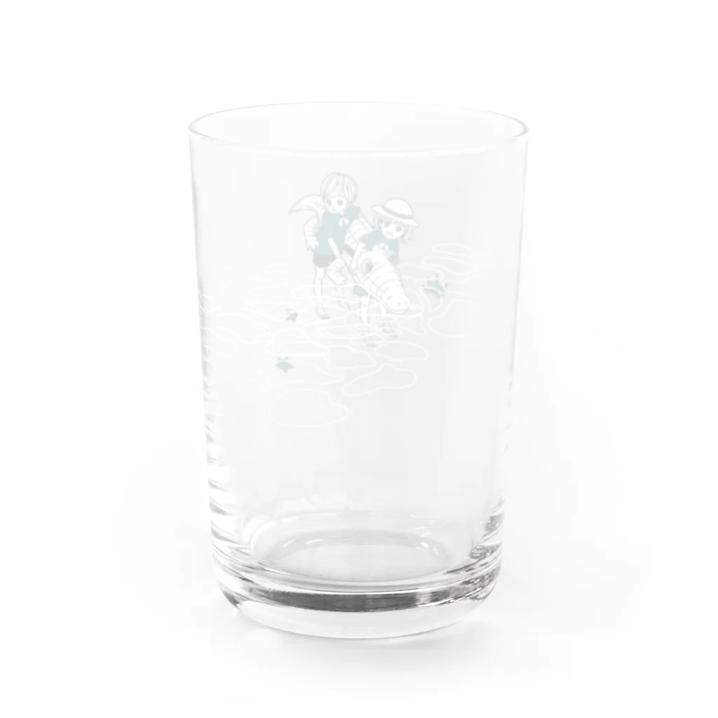 ウタタネギ仮 SHOPのワニと海水浴・青 Water Glass :right