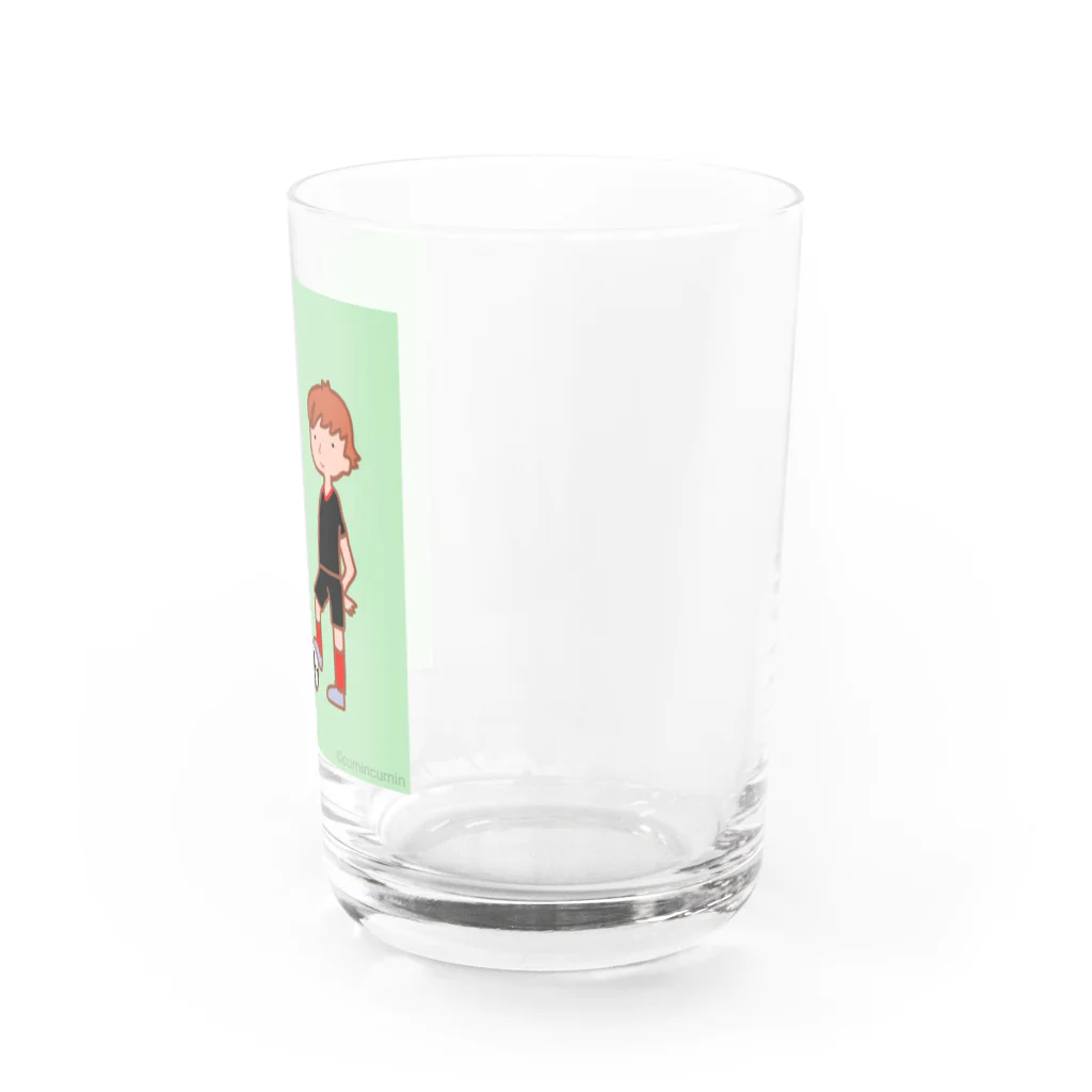 cumincuminのサッカー少年黒ユニフォーム Water Glass :right