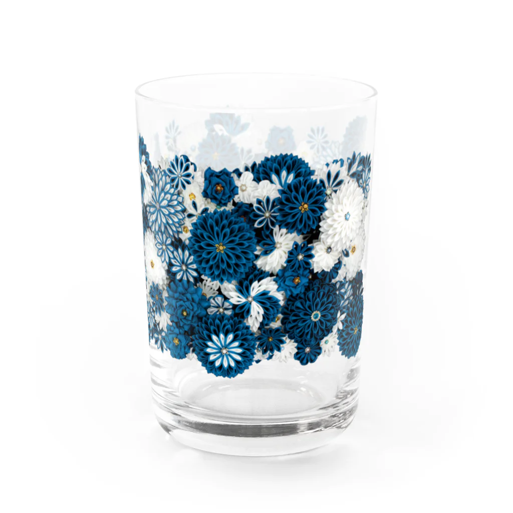Japanese Fabric Flower coconの花群生紋様　縹×月白 グラス右面
