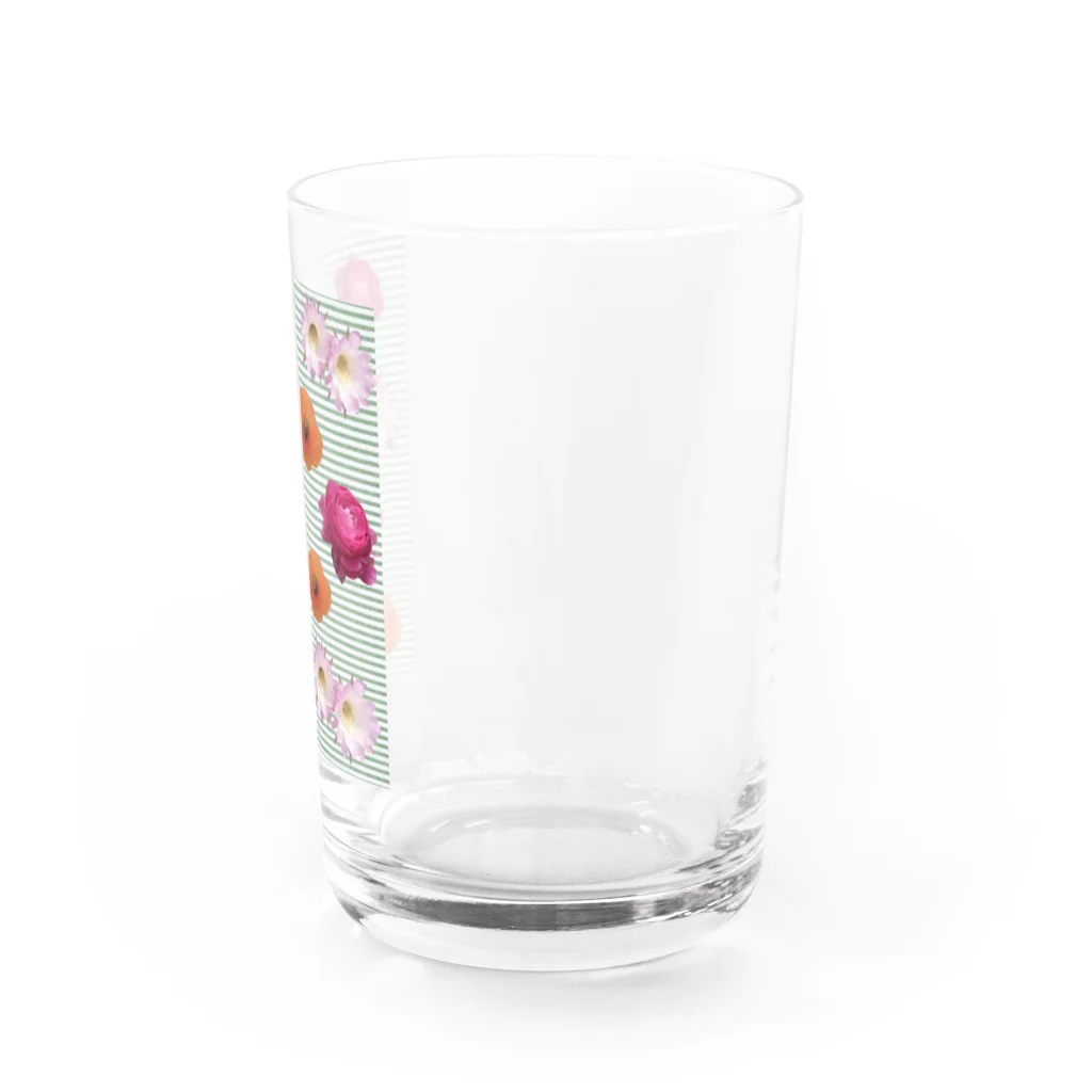 AKの花柄　×  ボーダー　グリーン Water Glass :right