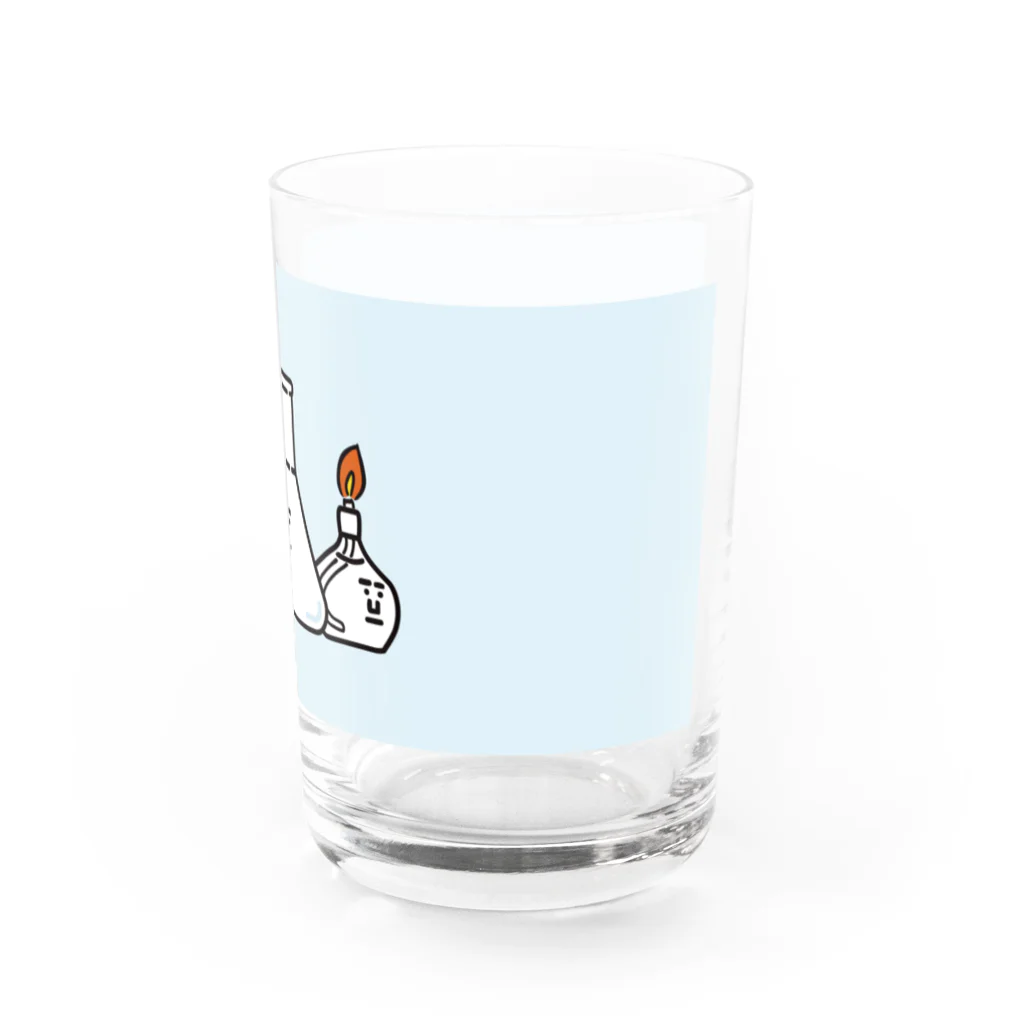 うえたに夫婦のビーカーくんロゴ水色背景 Water Glass :right