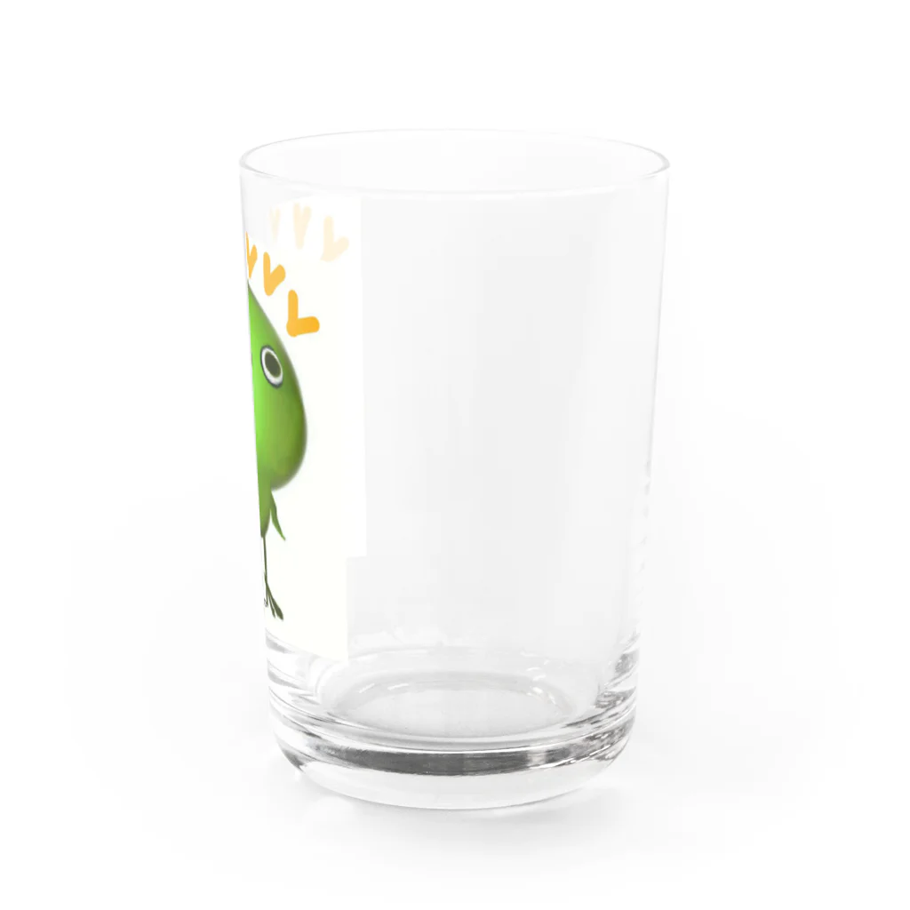 ひよ房の【枠付き】グリーンのびのびヒヨコ🐤ハッピー🎵   Water Glass :right