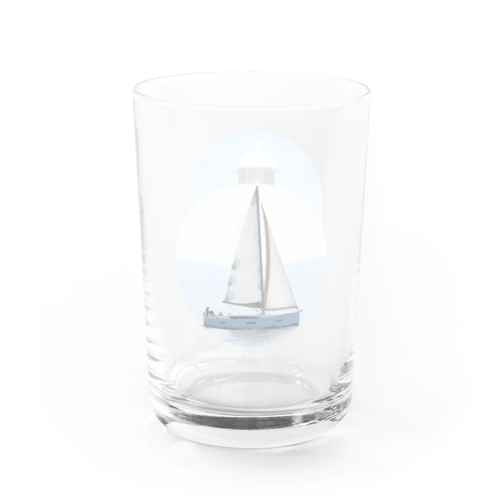弁天堂の夏の堤防(灯台・ヨット） Water Glass :right