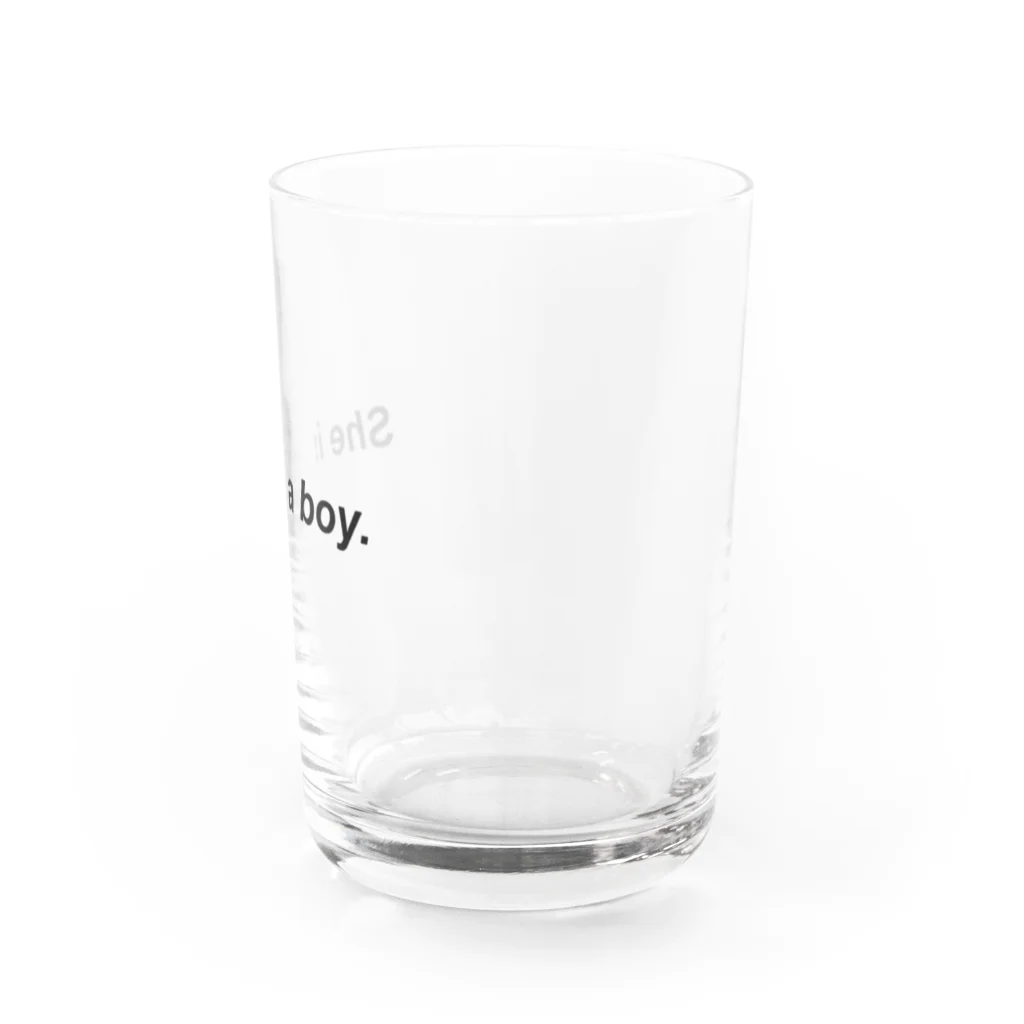 NinjaBoyのShe is a boy. gray Water Glass :right