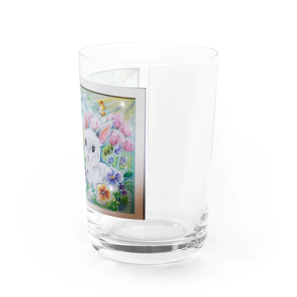 ぱすてるPOPの黒板わんにゃんの幸せうさぎ Water Glass :right