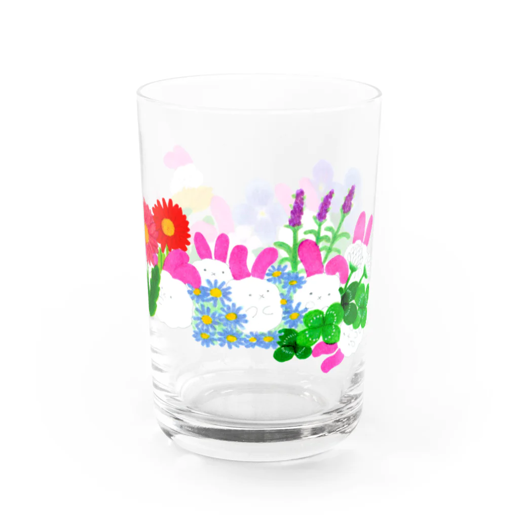 もふもふ達の秘密の花暮らしsuzuri店のお庭でかくれんぼ Water Glass :right