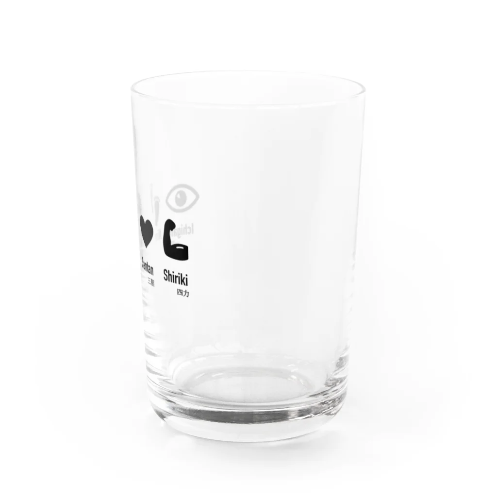 伊勢守 isenokami  剣道 x 日常  kendo inspired.の一眼二足三胆四力 Ichigan Nisoku Santan Shiriki Water Glass :right