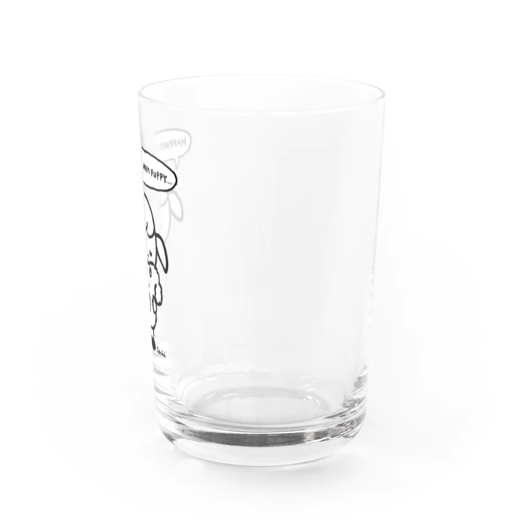 天明幸子　SUZURI  オフィシャルショップの『しあわせはあたたかい子犬』黒×白 Water Glass :right