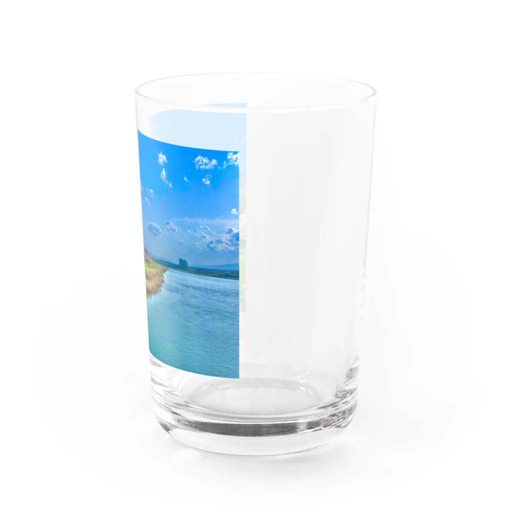 今日も酒がうめえの空と川と桜 Water Glass :right