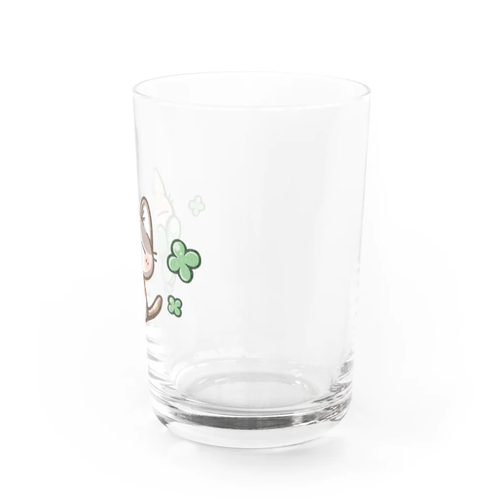 ねこ猫屋さんの三毛猫さんとクローバー Water Glass :right