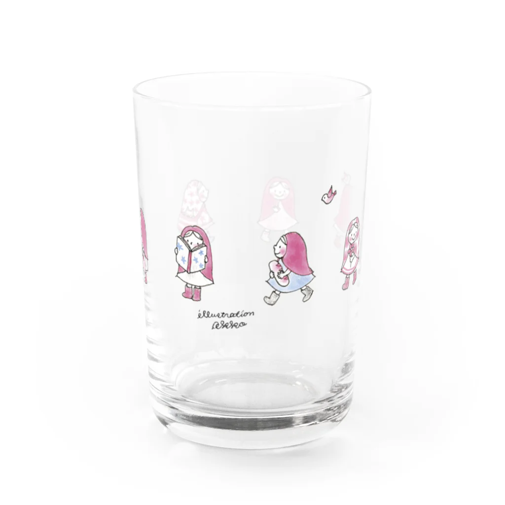 illustration akko shopのお散歩ずきんPink Water Glass :right