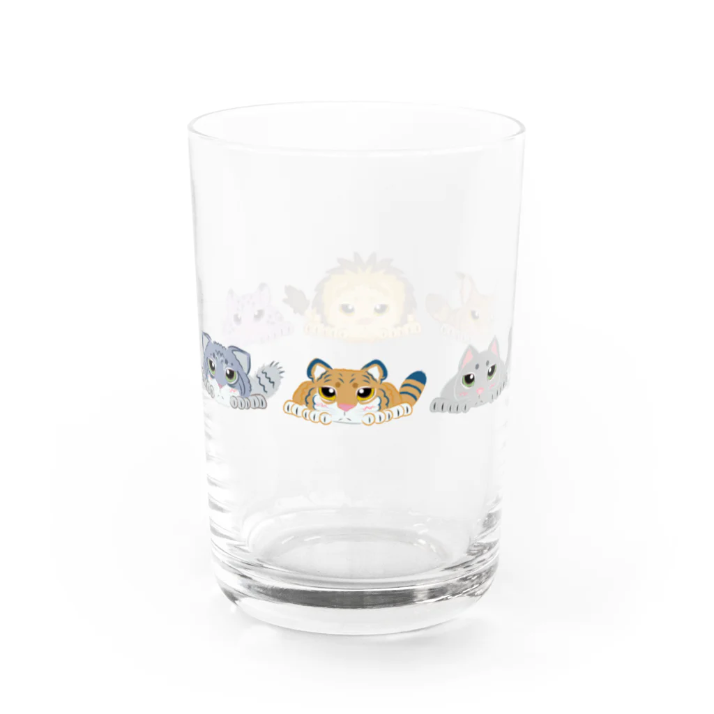 BeArtSuzumaruのぺたんこ猫科横並び Water Glass :right