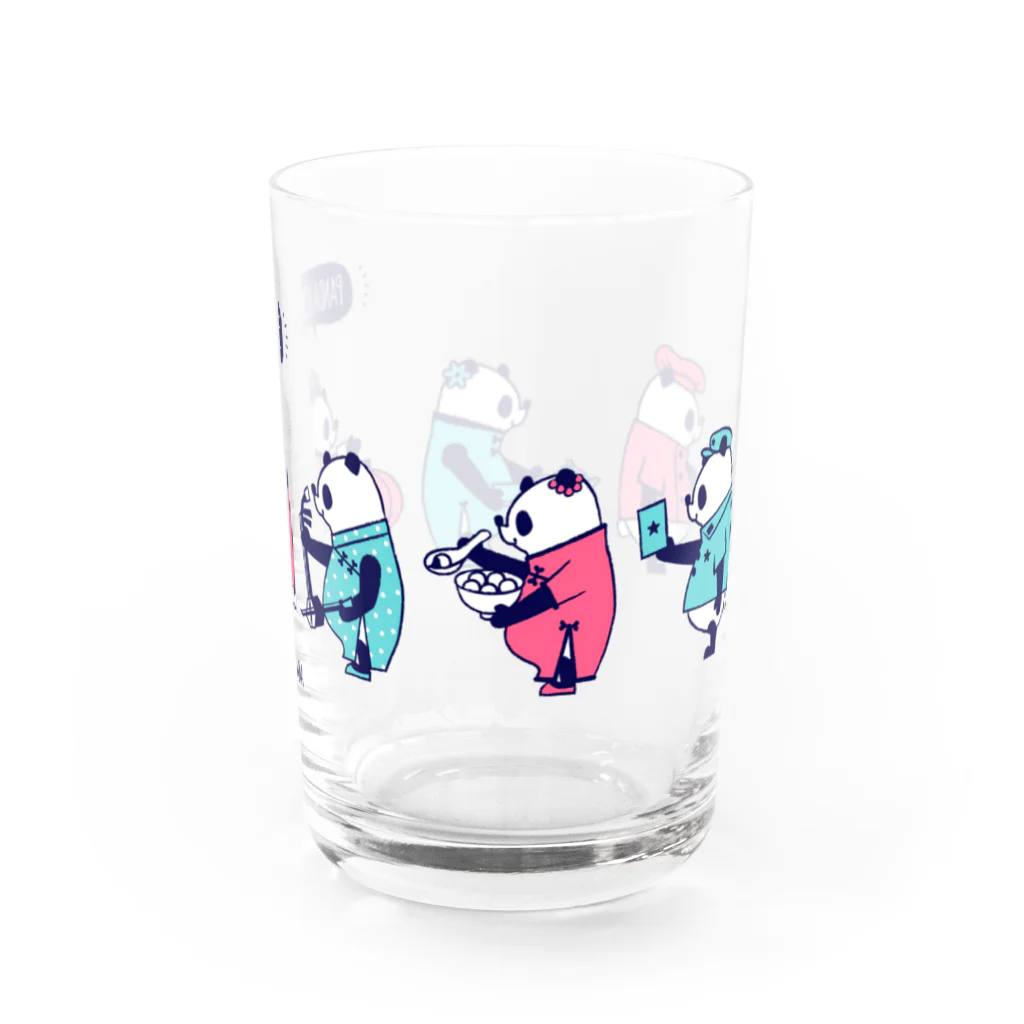 キッチュの横向きパンダ集合 Water Glass :right