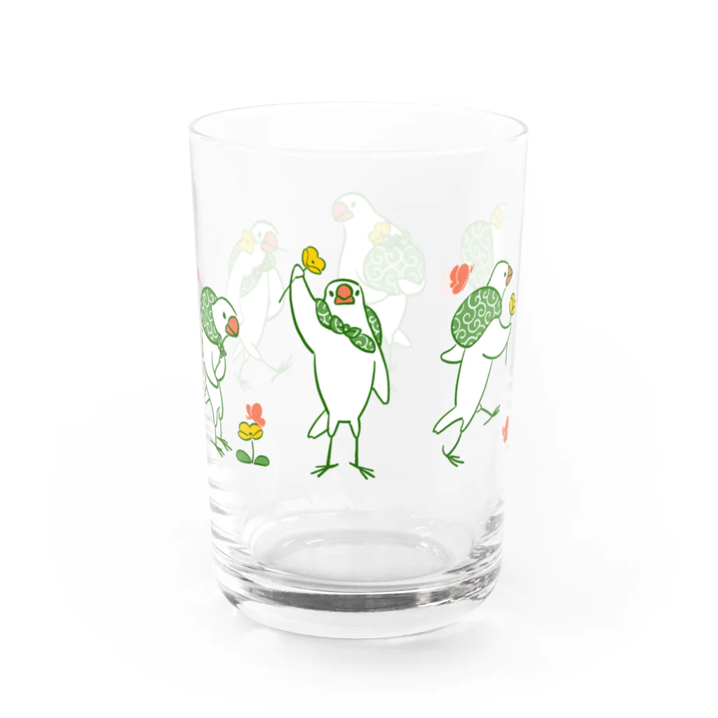 ふろしき文鳥のお店の花と蝶々とふろしき文鳥 Water Glass :right