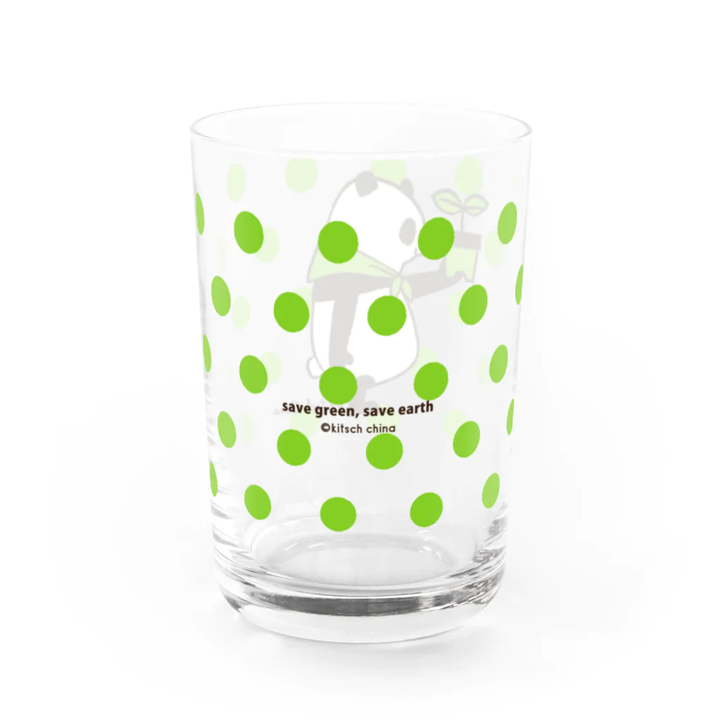 キッチュの水玉パンダ　グリーン Water Glass :right