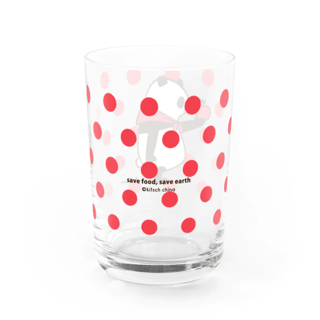 キッチュの水玉パンダ　レッド Water Glass :right