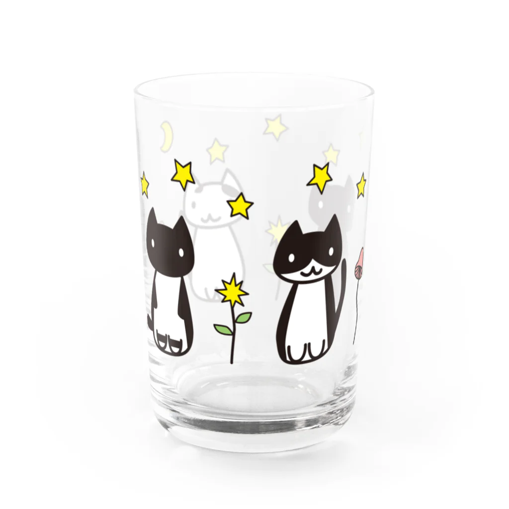 星月猫　徳島洋子の星空猫４匹 三日月の夜 Water Glass :right