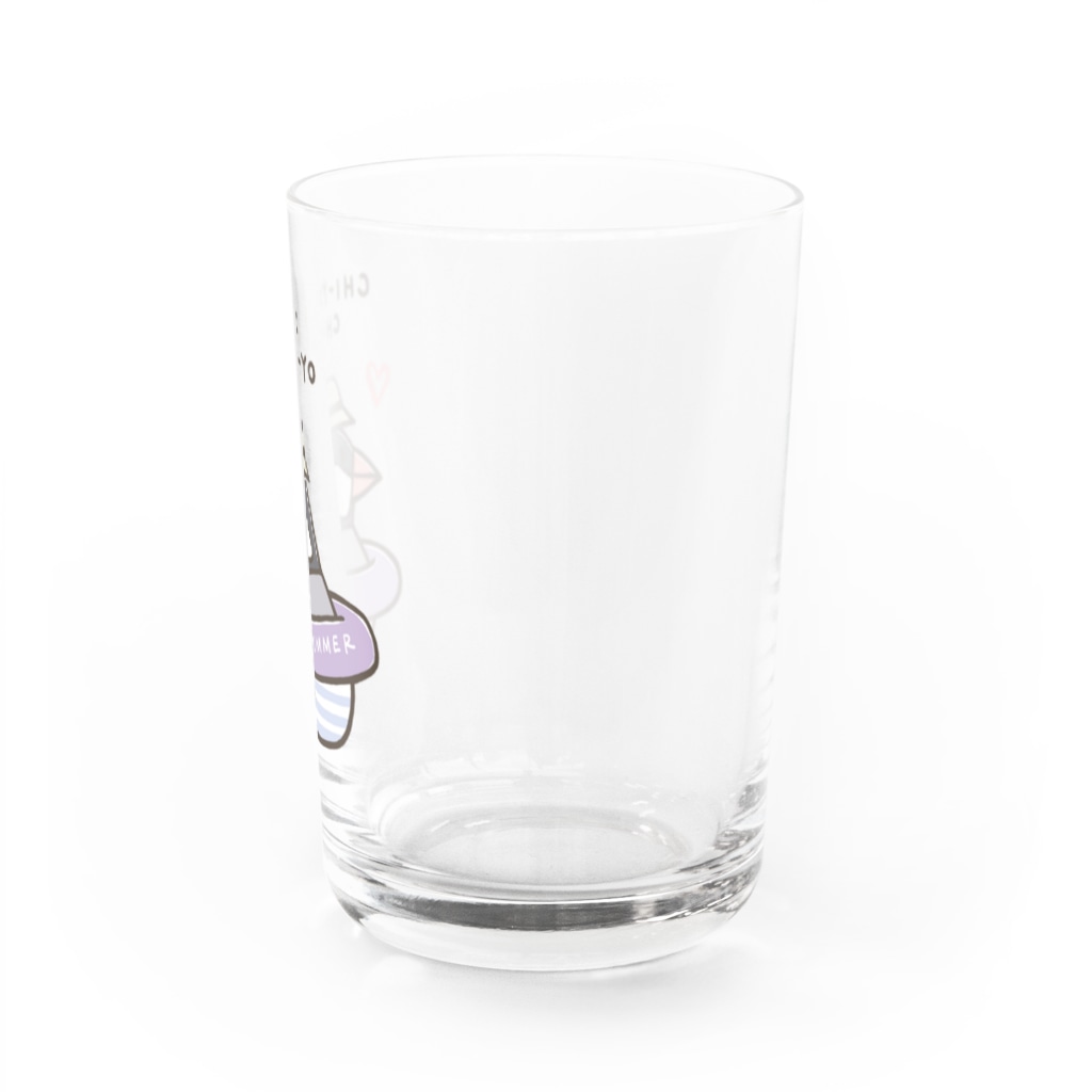鳥くさいSUZURIの夏の日の桜文鳥（浮き輪・パープル） Water Glass :right