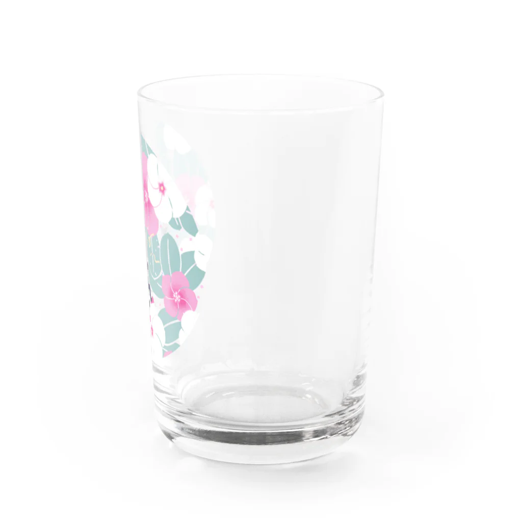 夕暮虫のニチニチソウスリッパネコ(お好み背景色) Water Glass :right