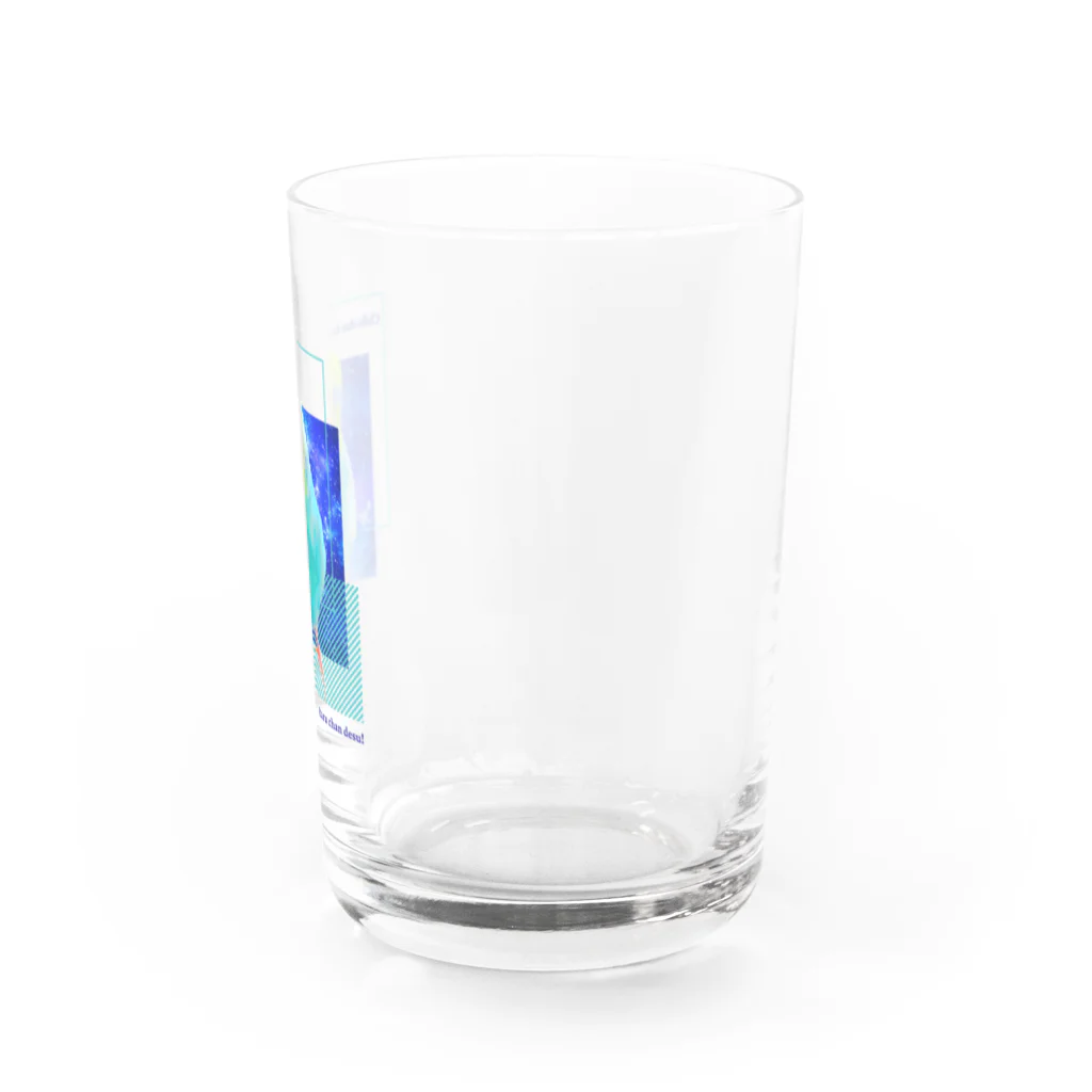 むーむー小屋のちびちゃんです！　セリフ付き青背景 Water Glass :right