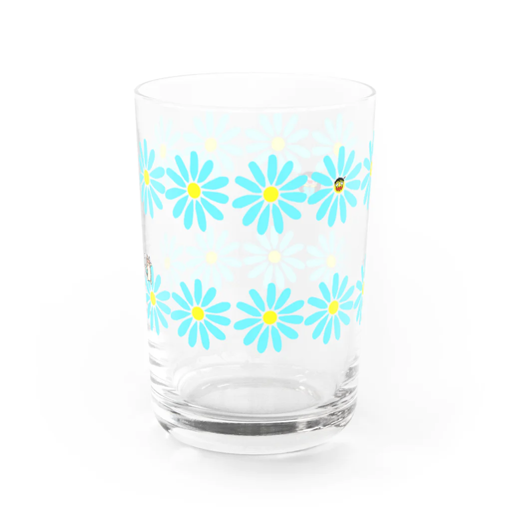 さとぽん商店の青いお花ちゃんかくれんぼレトロ風グラス Water Glass :right