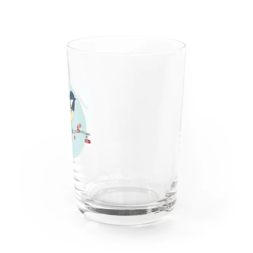 Nellyhime のアートのベリーと鳥 (Great Tit) Water Glass :right