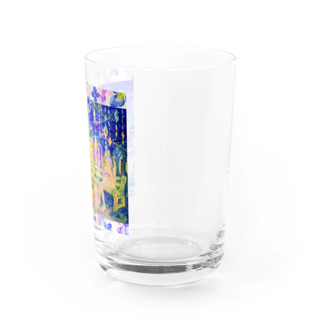 十二夜の書架の向日葵と翡翠・紫陽花の花びら（正方形） Water Glass :right