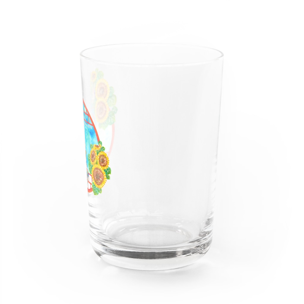 星架月の「窓際の夏」昼・向日葵縁・浴衣の女の子 Water Glass :right