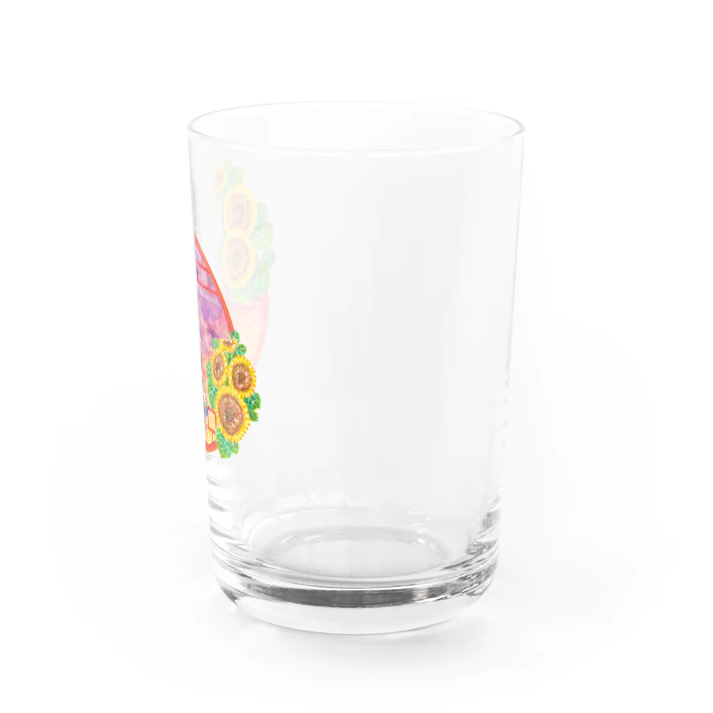 星架月の「窓際の夏」夕焼け・向日葵縁・浴衣の女の子 Water Glass :right