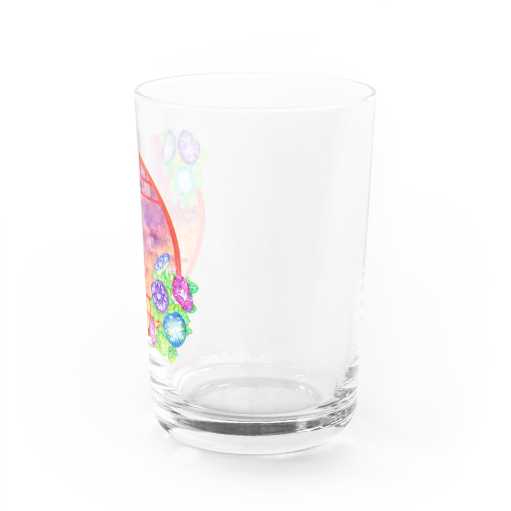 星架月の「窓際の夏」夕焼け・朝顔縁・ネコ Water Glass :right