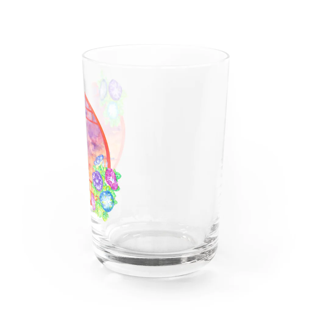 星架月の「窓際の夏」夕焼け・朝顔縁・ネコ Water Glass :right