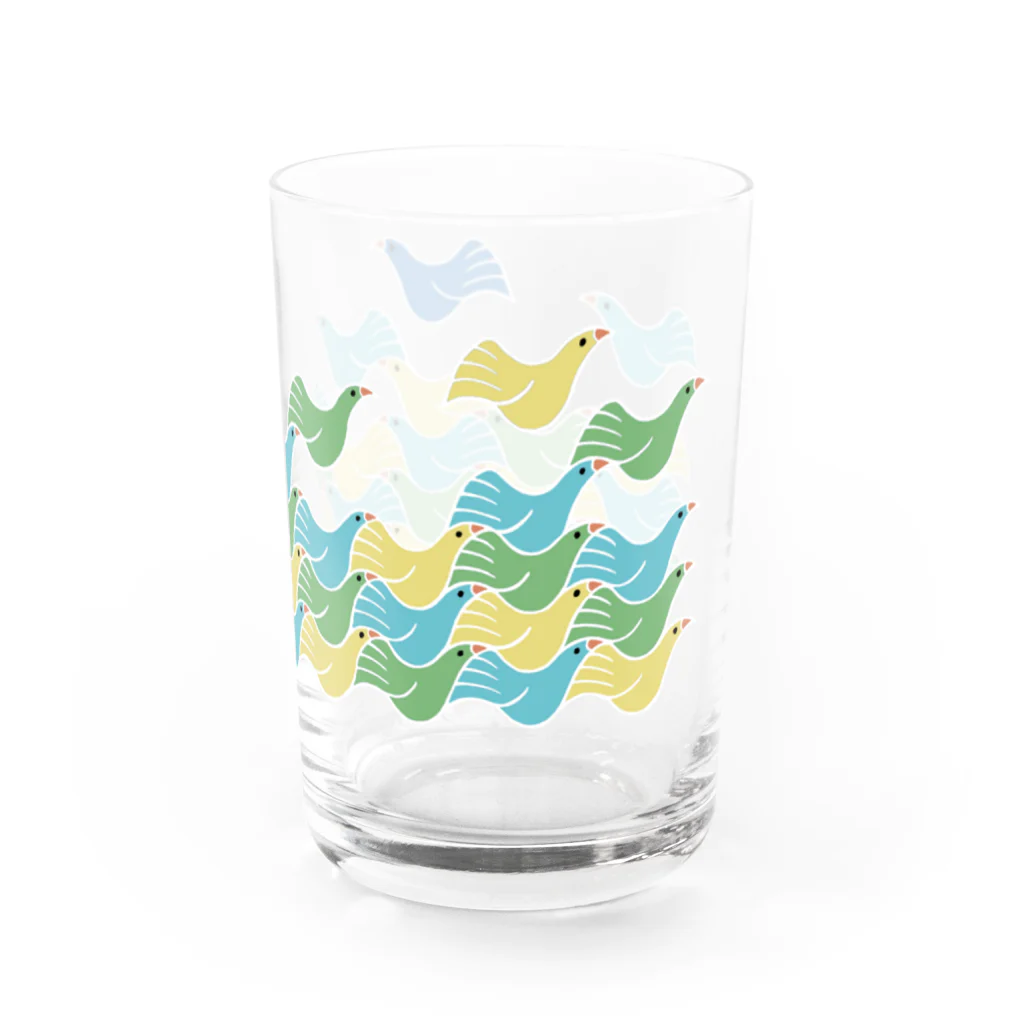 ゆっしーのつながるゆかいないきものたちのつながるコトリと幸せの青い鳥(グリーン) Water Glass :right