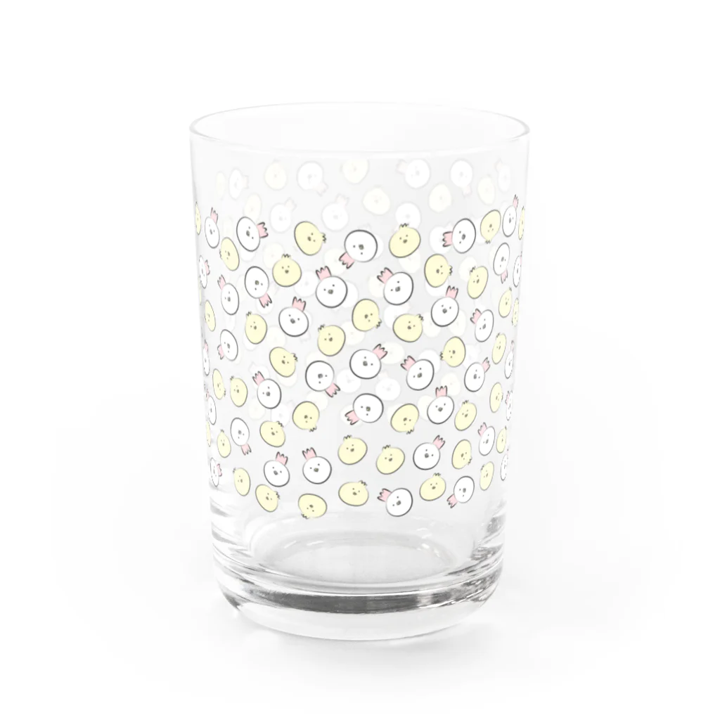 pino子 shopの手描きしんぷるひよことにわとり(総柄) Water Glass :right