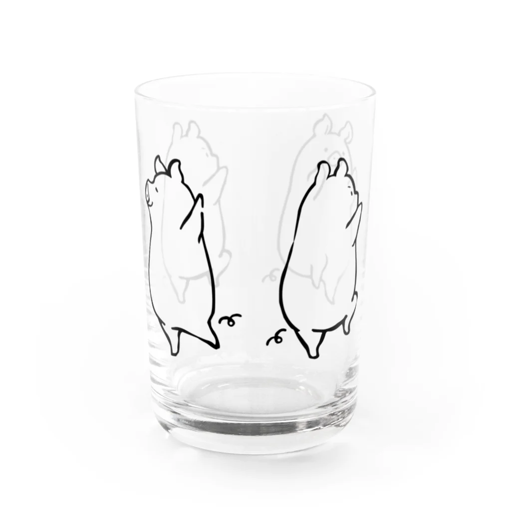 前髪ぱっつん◆SUZURI店の踊る豚 Water Glass :right