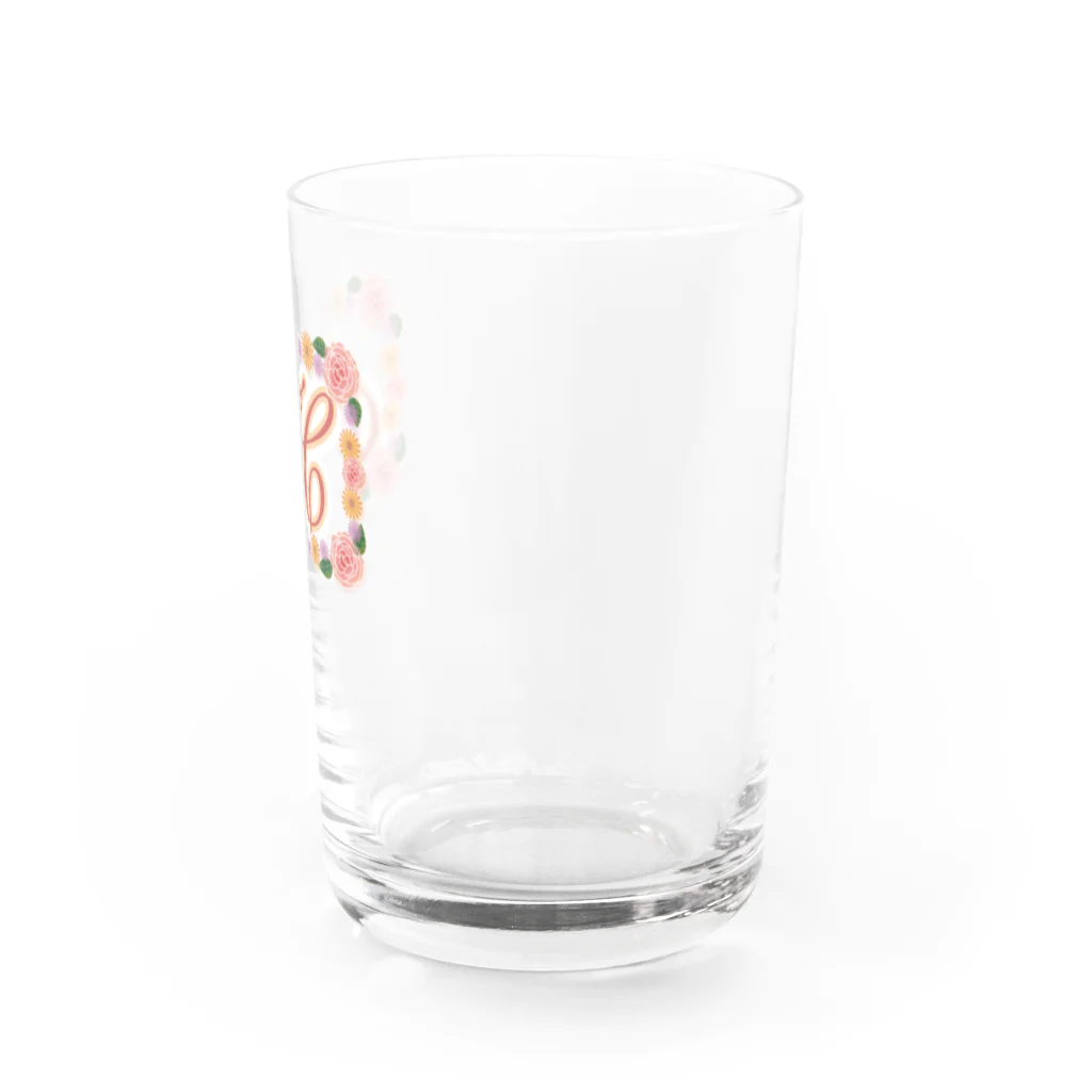 ロゴTシャツのひよこ堂のフラワー イニシャル H  は行 名前 Water Glass :right