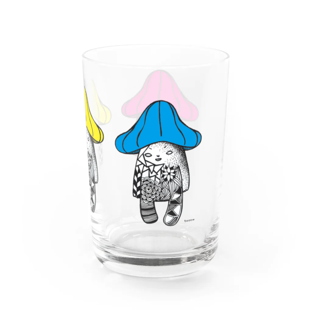 とおにゅう屋のきのこまる（ピンク・黄色・青色） Water Glass :right