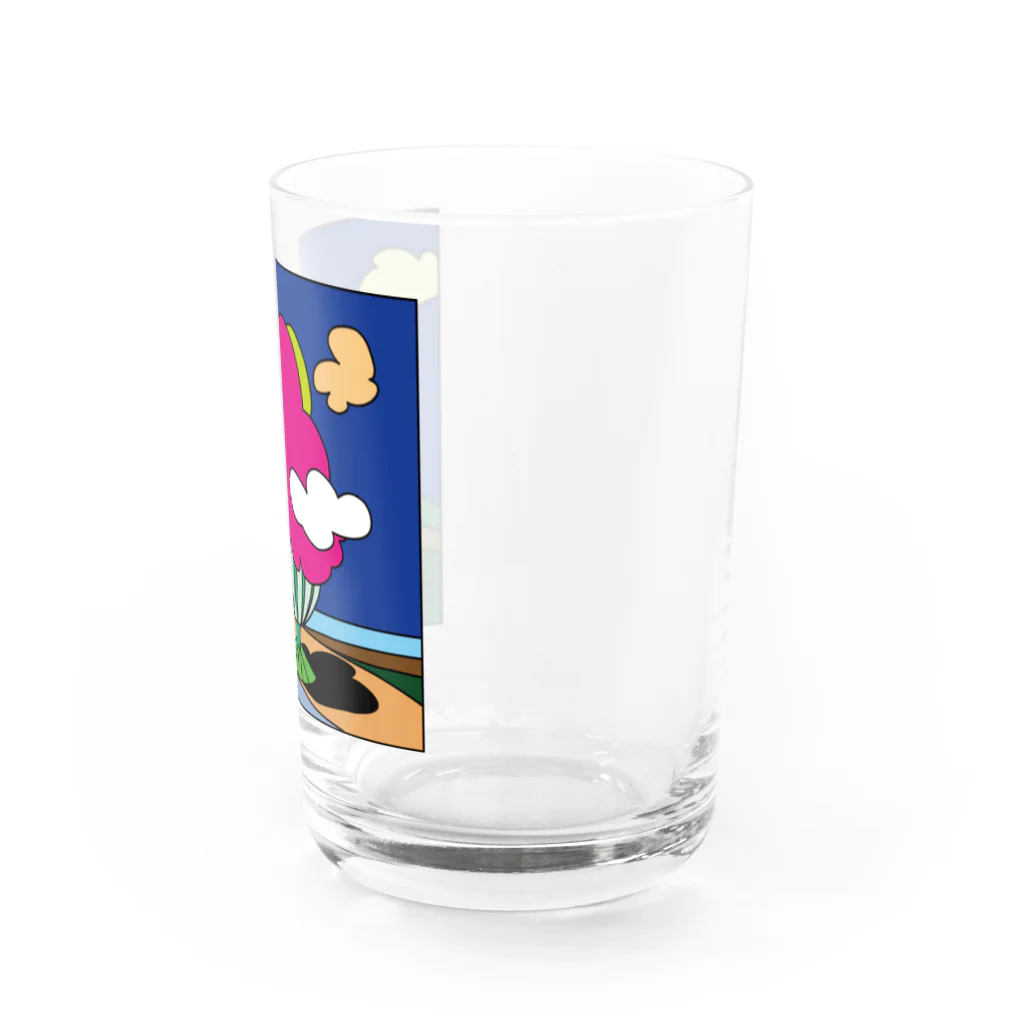 Blupiggの幸せの丘ピンクの木 Water Glass :right