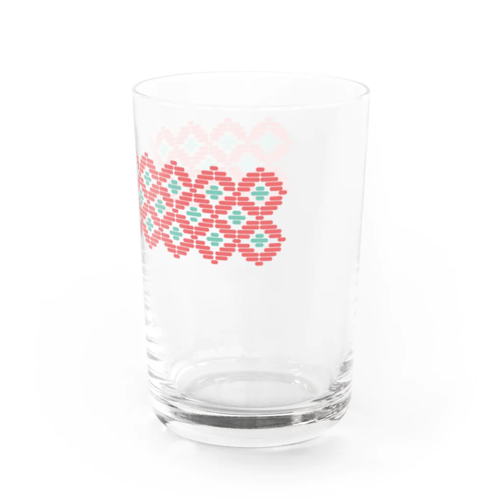 工房 クレーンの【 花畑 】レトロなこぎん刺しグラス (ピンク×ミント) Water Glass :right