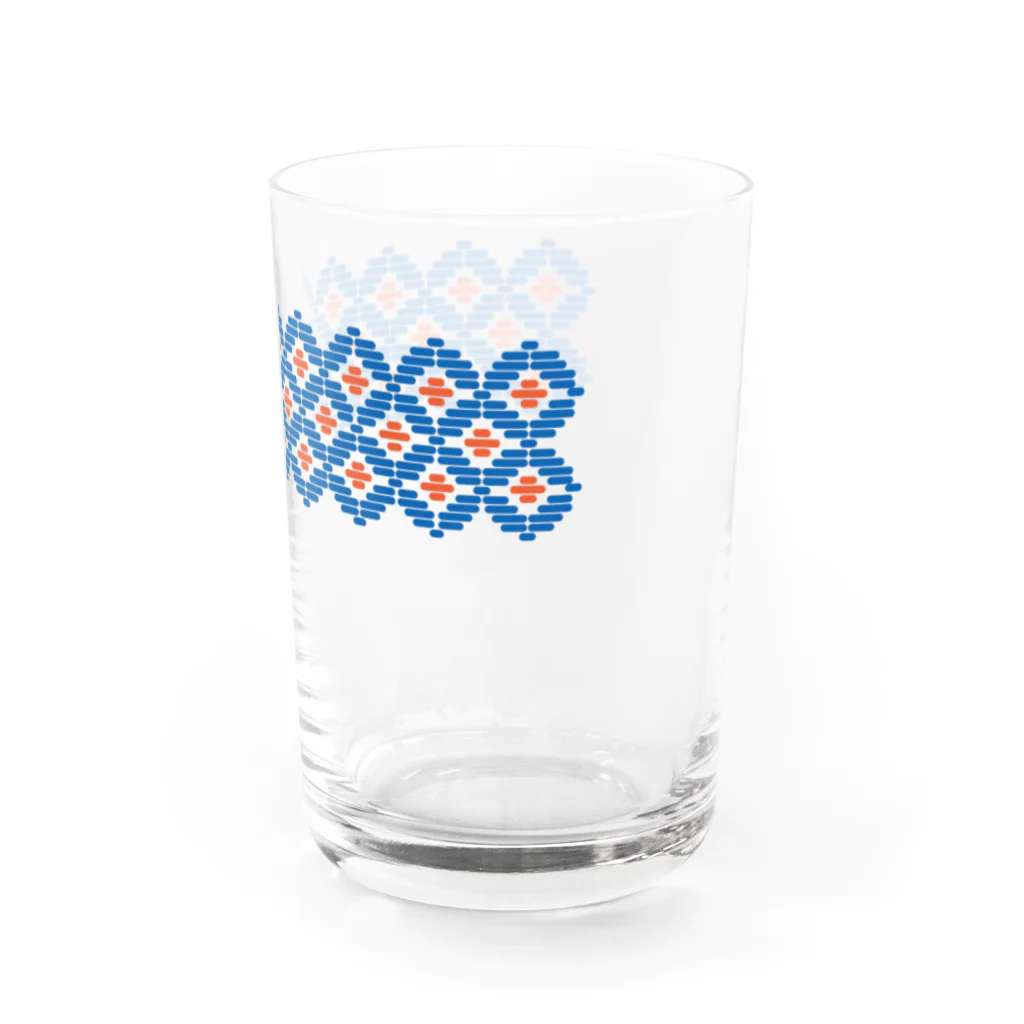 工房 クレーンの【 花畑 】レトロなこぎん刺しグラス (ブルー×オレンジ) Water Glass :right