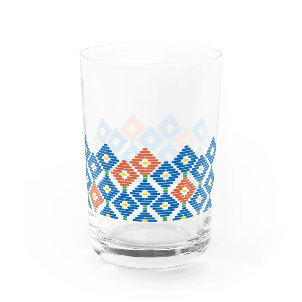 工房 クレーンの【 オサンポ 】レトロなこぎん刺しグラス(ブルー×オレンジ) Water Glass :right