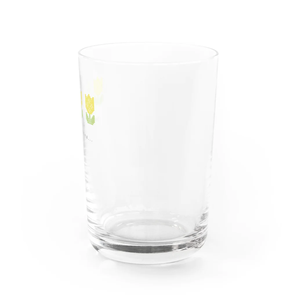 工房 クレーンの【チューリップ】韓国レトロなこぎんグラス Ι 黄色 グラス右面